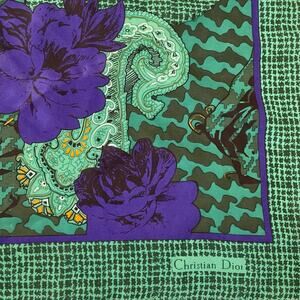 VINTAGE Christian Dior Silk Scarf Luxury Floral Paisley Square Foulard Mob Wife
